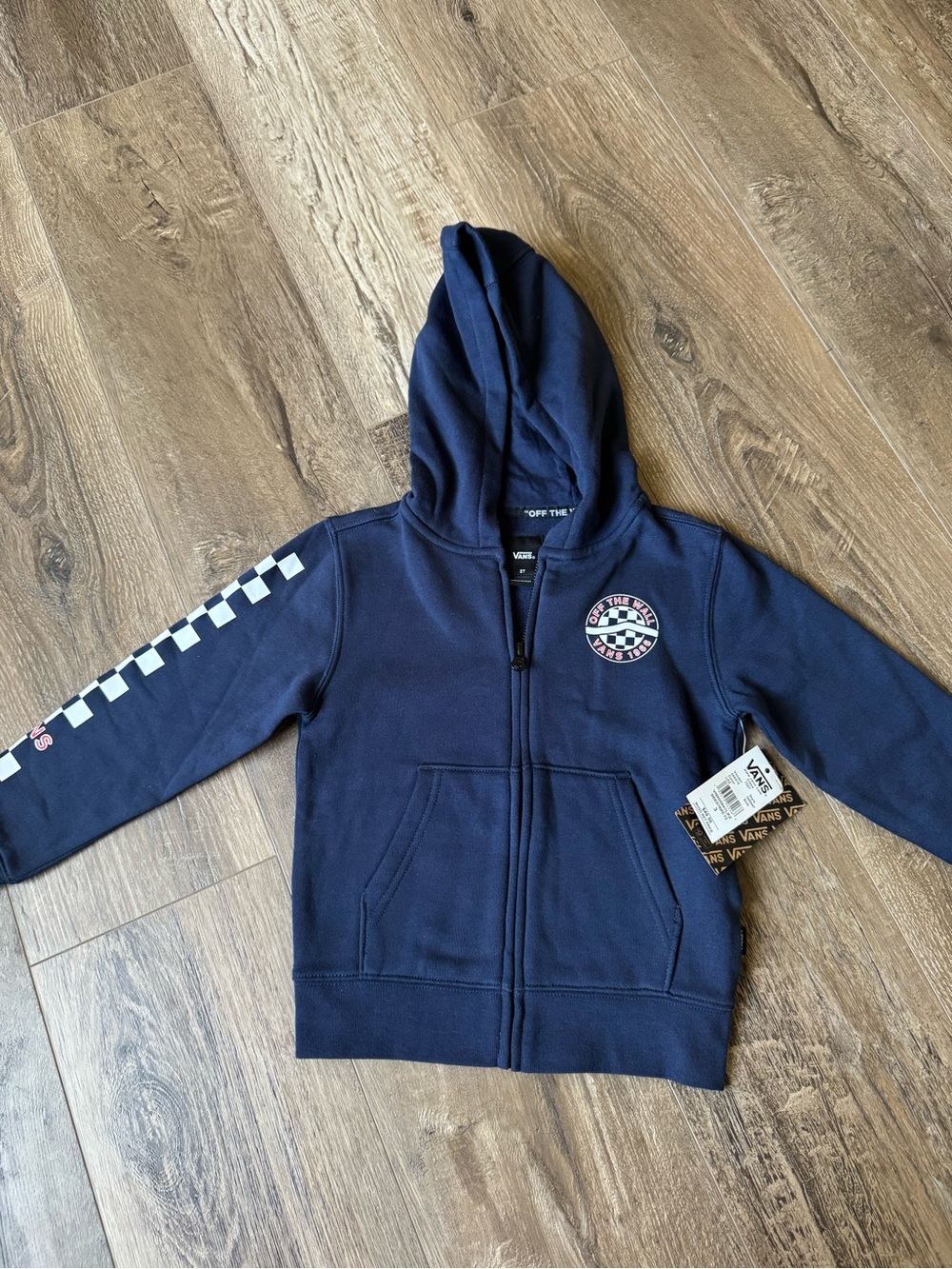 Vans Navy Blue Kids Checker Sleeve Zip Hoodie